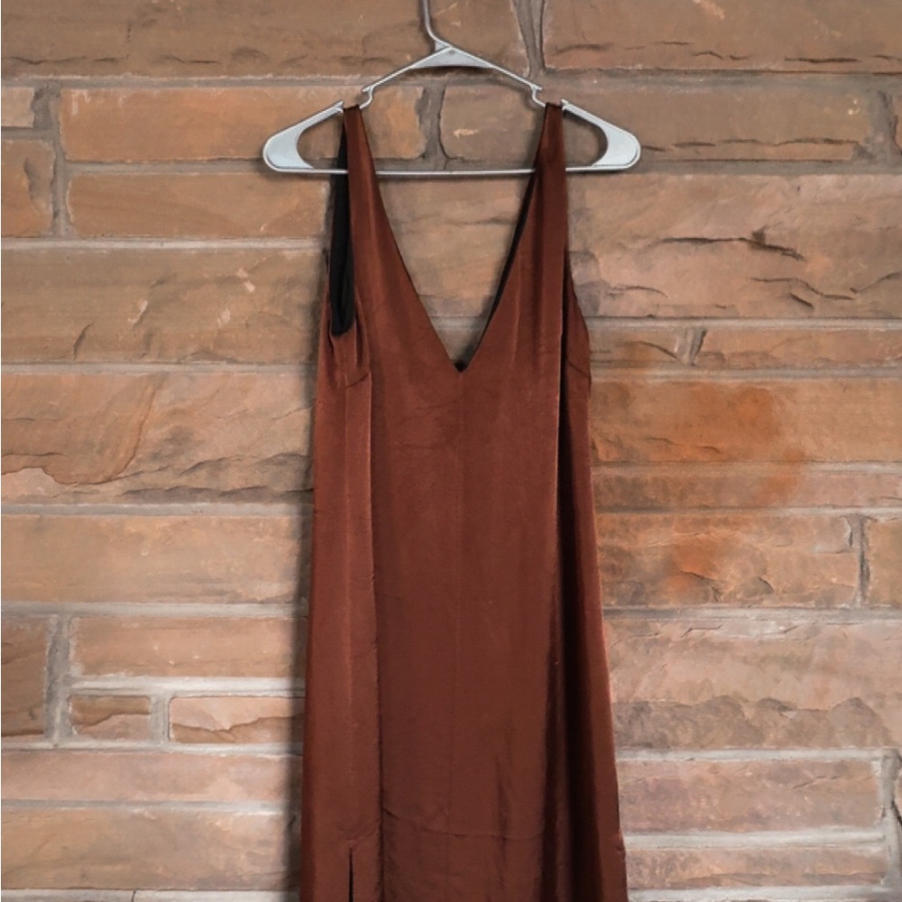 Zara Brown V-Neck Midi Dress